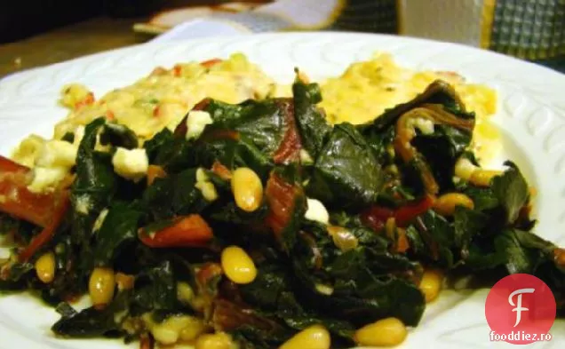 Chard elvețian, amestecat prăjit, cu brânză Feta