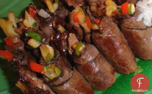 Carne de vită și Scallion Roll-up-uri