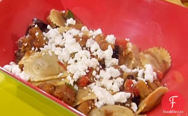 Ravioli de ciuperci sălbatice cu vinete și brânză de capră