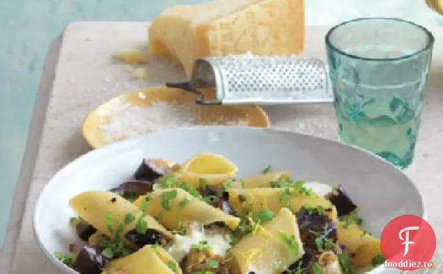 Pennoni cu vinete la grătar, mentă și Burrata