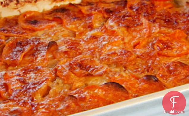 Cartofi dulci festonati cu ceapa Vidalia si cheddar englezesc