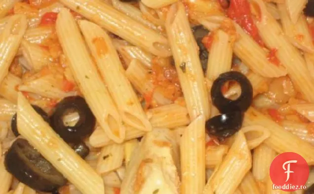 Penne Cu Ardei Roșu Prăjit, Anghinare Și Piure De Usturoi