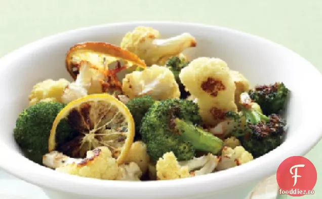 Broccoli prăjit și conopidă cu lămâie și usturoi