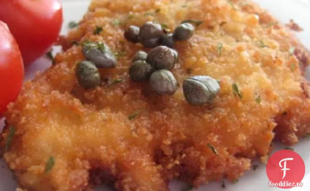 Schnitzel de pui acoperit cu Panko cu capere și lămâie