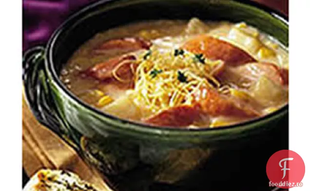 Bisque de porumb din New Orleans cu cârnați afumați