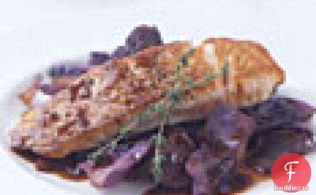 Somon prăjit peste varză roșie și ceapă cu Merlot Gastr