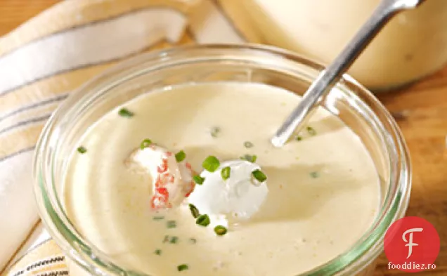 Supă răcită de porumb și raci cu Creme Fraiche și arpagic