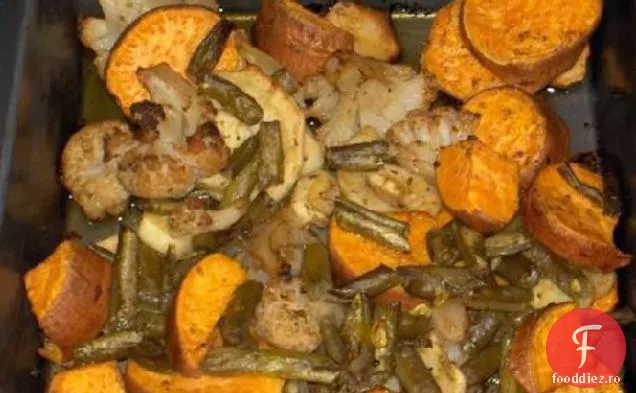 Ușor o tavă prăjită ceapă și legume rădăcinoase