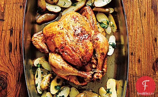 Pui prăjit cu lămâie-usturoi cu cartofi