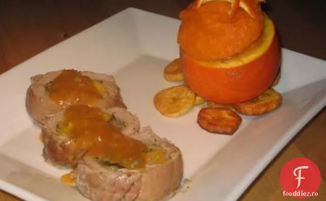 Carne de porc umplută din Caraibe cu cartofi dulci portocalii și Pătlagine