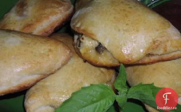 Ciuperci, ceapă caramelizată și calzone de brânză