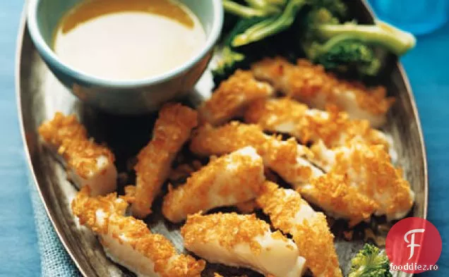 Cod Pacific crocant cu sos de scufundare cu parmezan și Broccoli