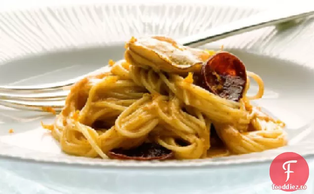 Paste cu păr de înger cu stridii Sotate și Chorizo