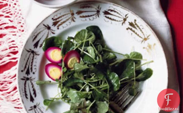 Salată de Nasturel cu ouă de prepeliță murate