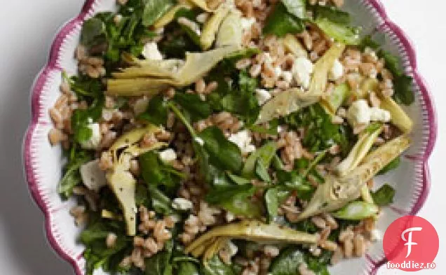Salată Farro Cu Anghinare Marinată, Nasturel Și Feta