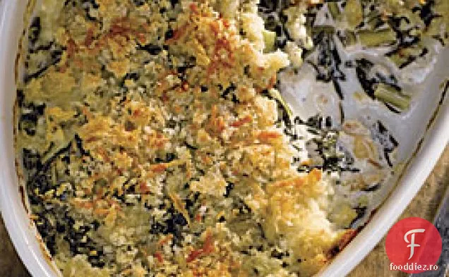 Verdeață Cremoasă De Păpădie Și Gratin De Brânză De Capră
