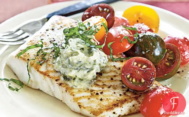 Halibut saut cu unt pesto de lamaie