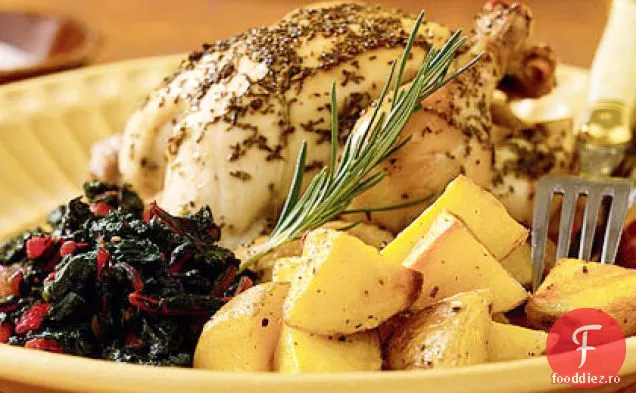 Rosemary-Lemon Cornish găini cu cartofi prăjiți