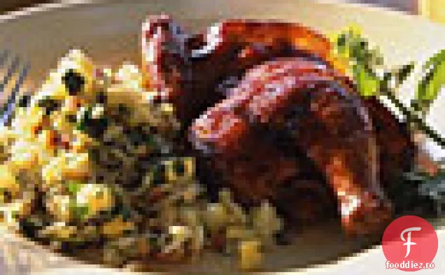 Găini Cornish învelite cu slănină cu glazură balsamică de zmeură