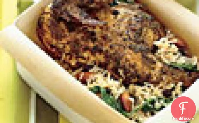 Găini de vânat la grătar cu Basmati, coacăz uscat și salată de migdale