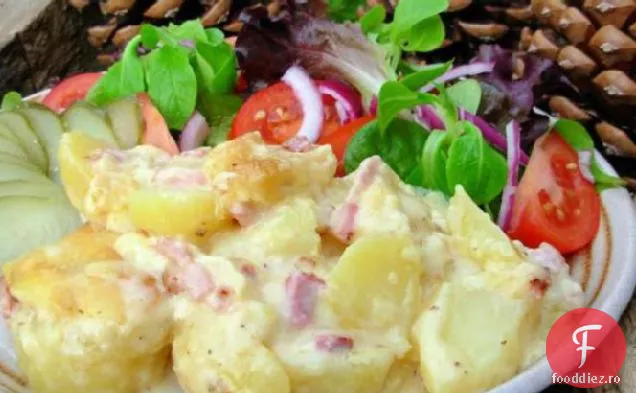 Tartiflette-brânză topită alpină, slănină și Gratin de cartofi