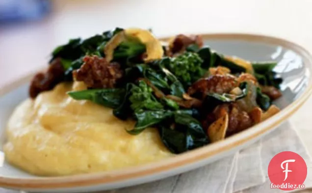 Broccoli chinezesc cu cârnați și mămăligă