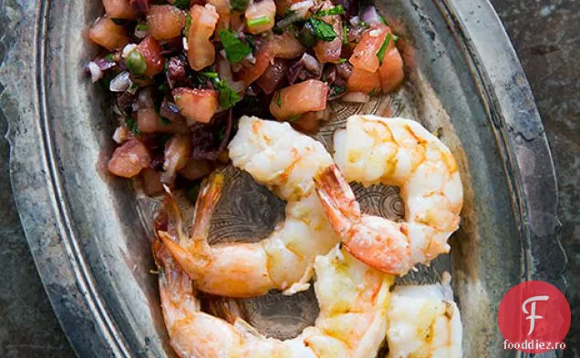 Creveți la grătar cu Salsa de măsline de roșii