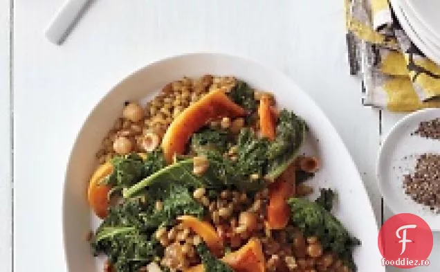Freekeh Cu Dovlecei Prăjiți, Varză Arsă Și Caramel