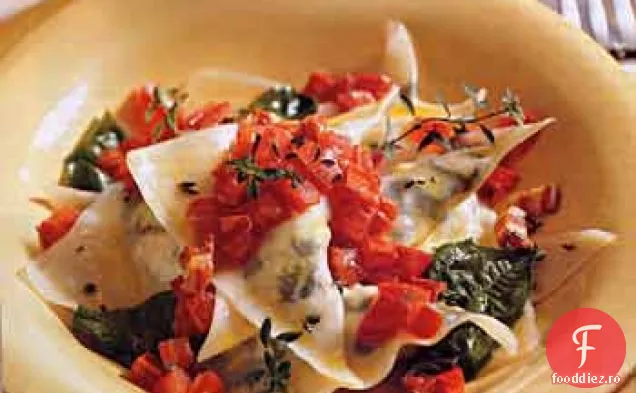 Brânză de capră-Ravioli de rucola cu unt de roșii-Pancetta