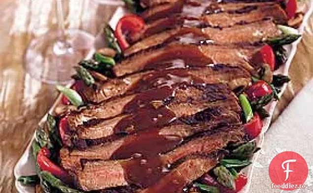 Friptură de flanc de ghimbir cu legume glazurate de Sake