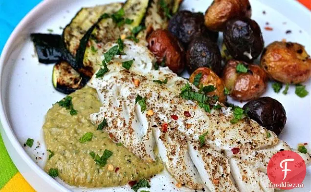 Za ' atar - Cod frecat cu piure picant de naut și dovlecei la grătar