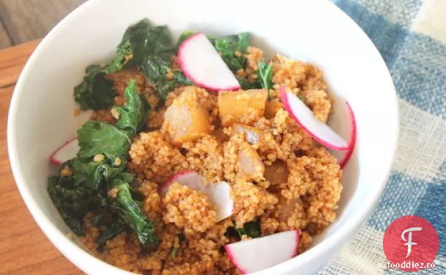 Make-Ahead Harissa cuscus cu pere, Kale și lămâie