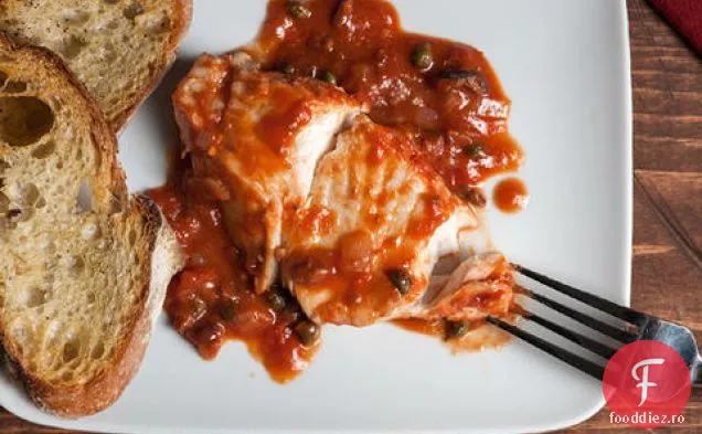 Halibut la cuptor Puttanesca cu Crostini