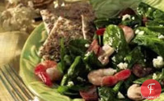 Salată de spanac-creveți cu pansament fierbinte de slănină