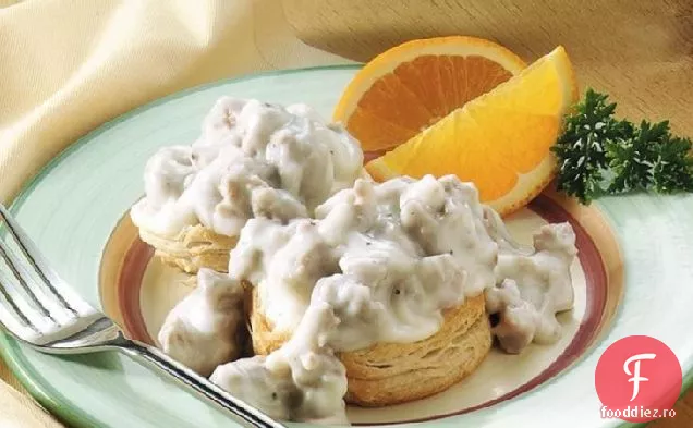 Biscuiți și sos de cârnați piperat