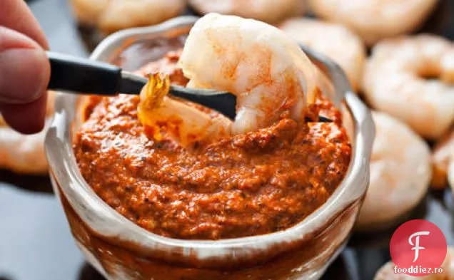 Creveți prăjiți cu sos Romesco