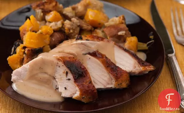 Piept de curcan sărat cu portocale, miere și cimbru