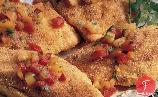 Pui de porumb cu Salsa de piersici