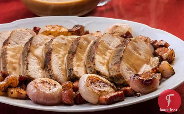 Loin de porc prăjit cu sos de cremă Calvados