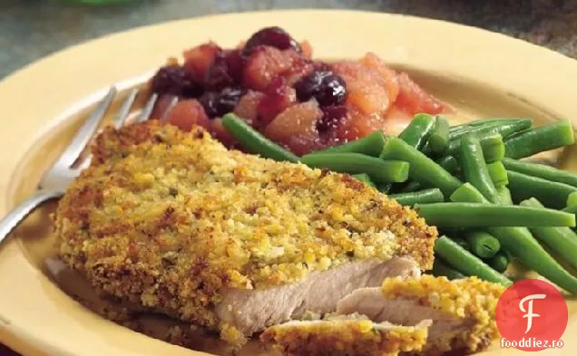 Cotlet de porc prăjit la cuptor cu mere de afine