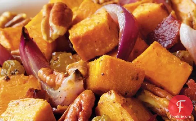 Salată de cartofi dulci cu vinetă de slănină