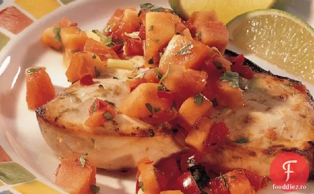 Pește-spadă la grătar cu Salsa de Papaya