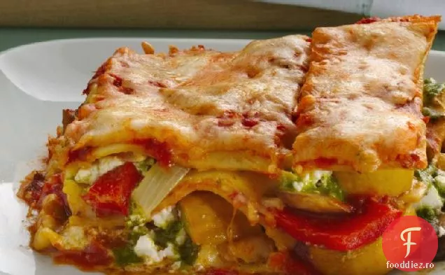 Lasagna de legume prăjite cu brânză de capră