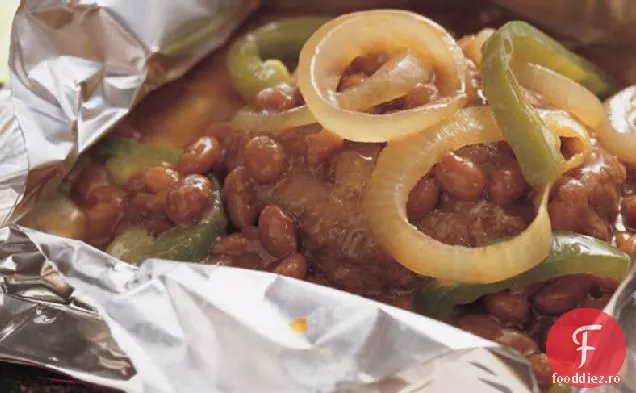 Pachete de folie de fasole și Burger la grătar Old West