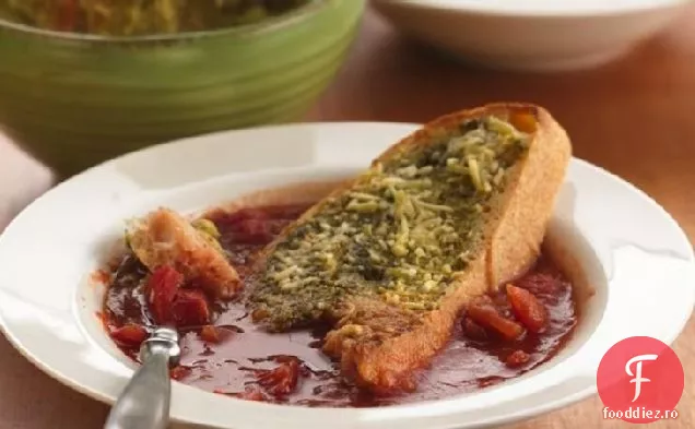 Supă italiană de roșii cu pâine prăjită Pesto-Brânză