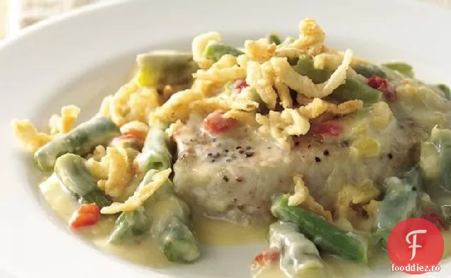 Cotlet de porc și caserolă de fasole verde
