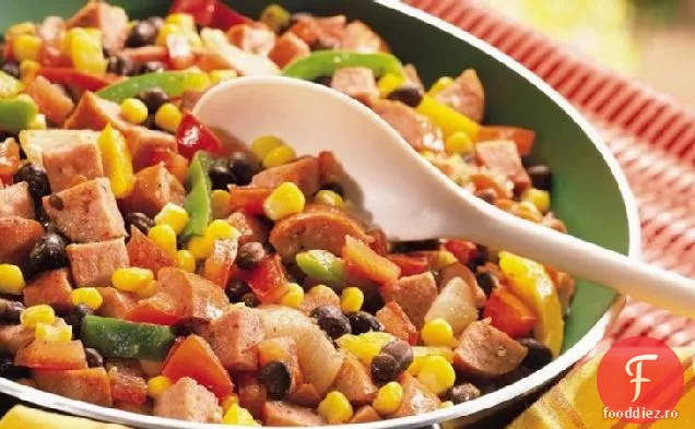 Fasole neagră Cajun cu cârnați și porumb