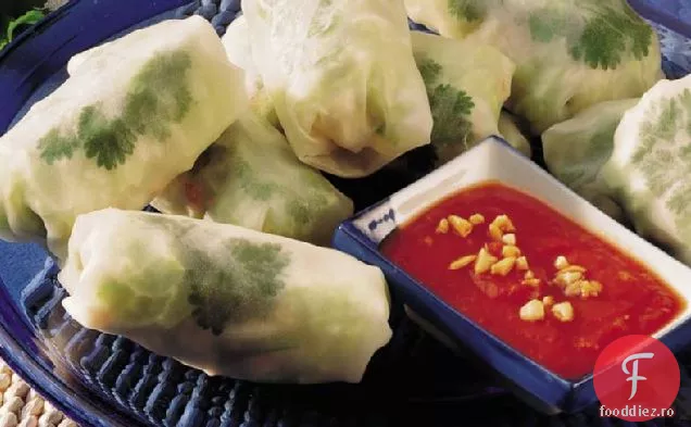 Veggie-rulouri de primăvară de pește cu sos de scufundare