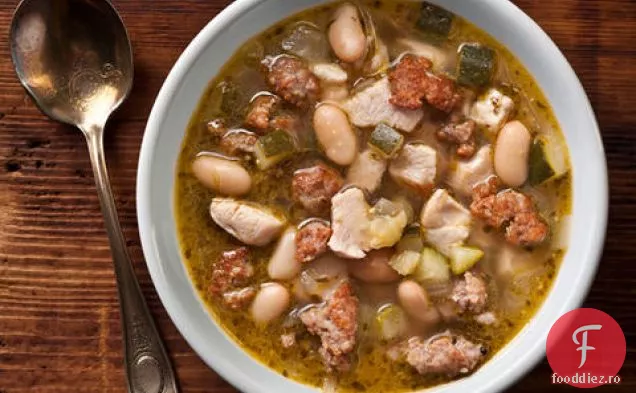Pesto, pui și supă de fasole albă