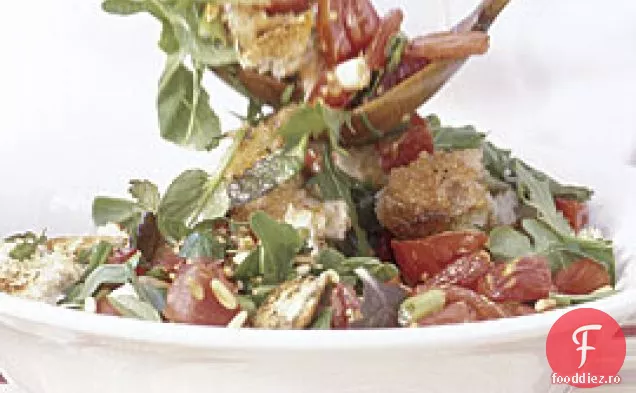 Salată De Pâine La Grătar Cu Roșii Și Verdeață Picantă